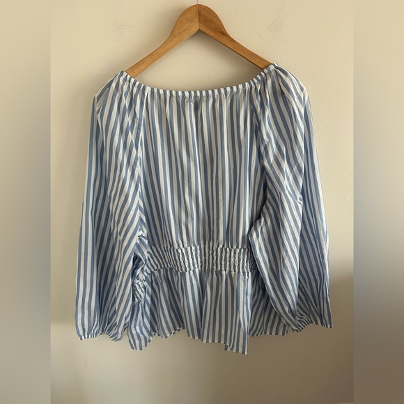 NWT J.Crew V-neck smocked-waist top in stripe cotton lawn size 2X - Picture 8 of 9